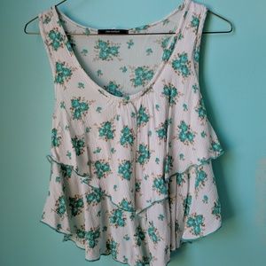 Floral white and turquoise crop tank top